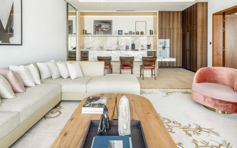modern contemporary minimalist living room area in one of the top 5 penthouses for sale in dubai
